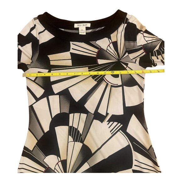 WHITE HOUSE BLACK MARKET Geo Abstract Beige Black Sexy Jersey Dress Size XS Y2K - Picture 5 of 8